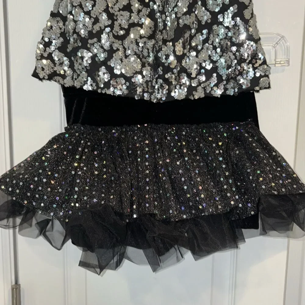 A Wish Come True Girls Silver Sequins Three Piece Dance Costume Size LC
